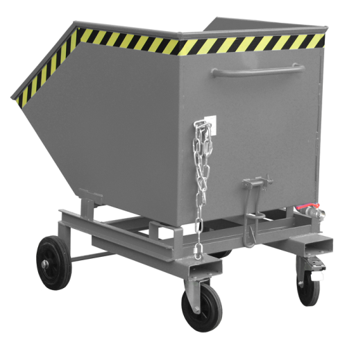 Forgácsürítő, 600 liter, RAL7005, benne, leeresztőcsap és elválasztószita
