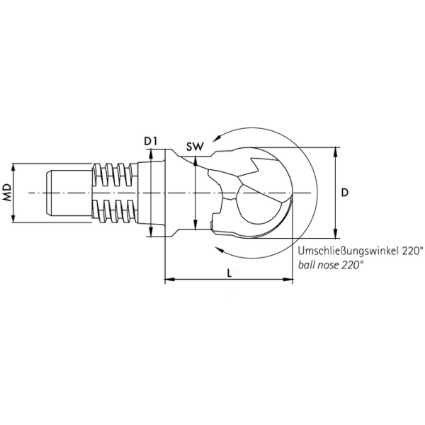 Cserefej tömör keményfém 15° Vollradius 4Z méret, 20 D10 AlTiN - Image 2