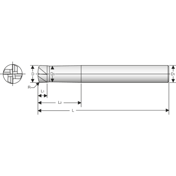 Nagy előtolású maró VHM 3° 8mm, L2=16mm, Z=6 R=0,8mm RockTec-65 - Image 2