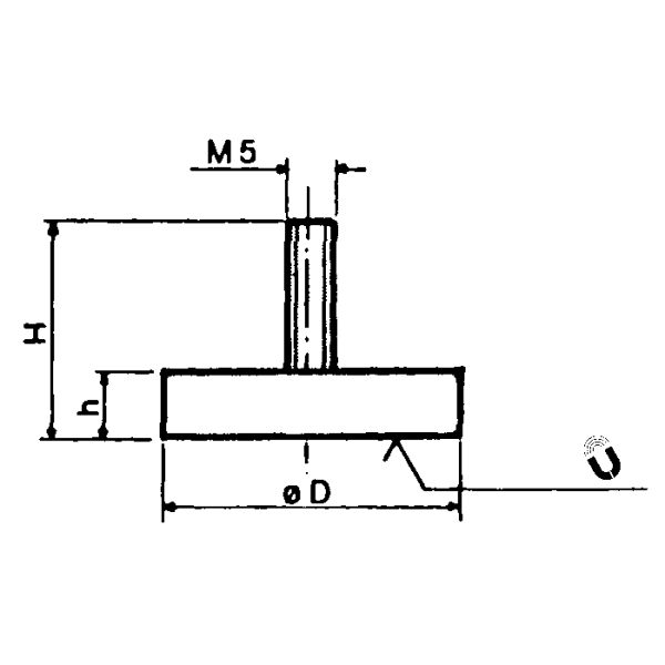 Lapos fazékmágnes külső menetes csappal, 57mm M6 - Image 2