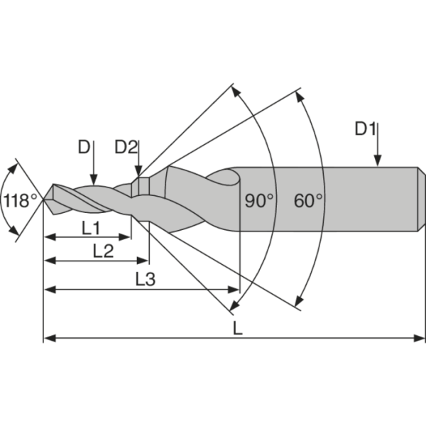 Lép. kö.fúró, HSSE, DIN332-2, 60°/90°, D-FL M8 forma - 6,8x8,4x14 mm - Image 2