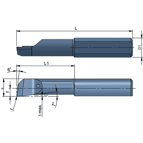 Vésőbetét, LX050.6-50R20, belső kieszterg. 6 mm, a=5,5, L1=50, Dmin=6,0 mm, P18C
